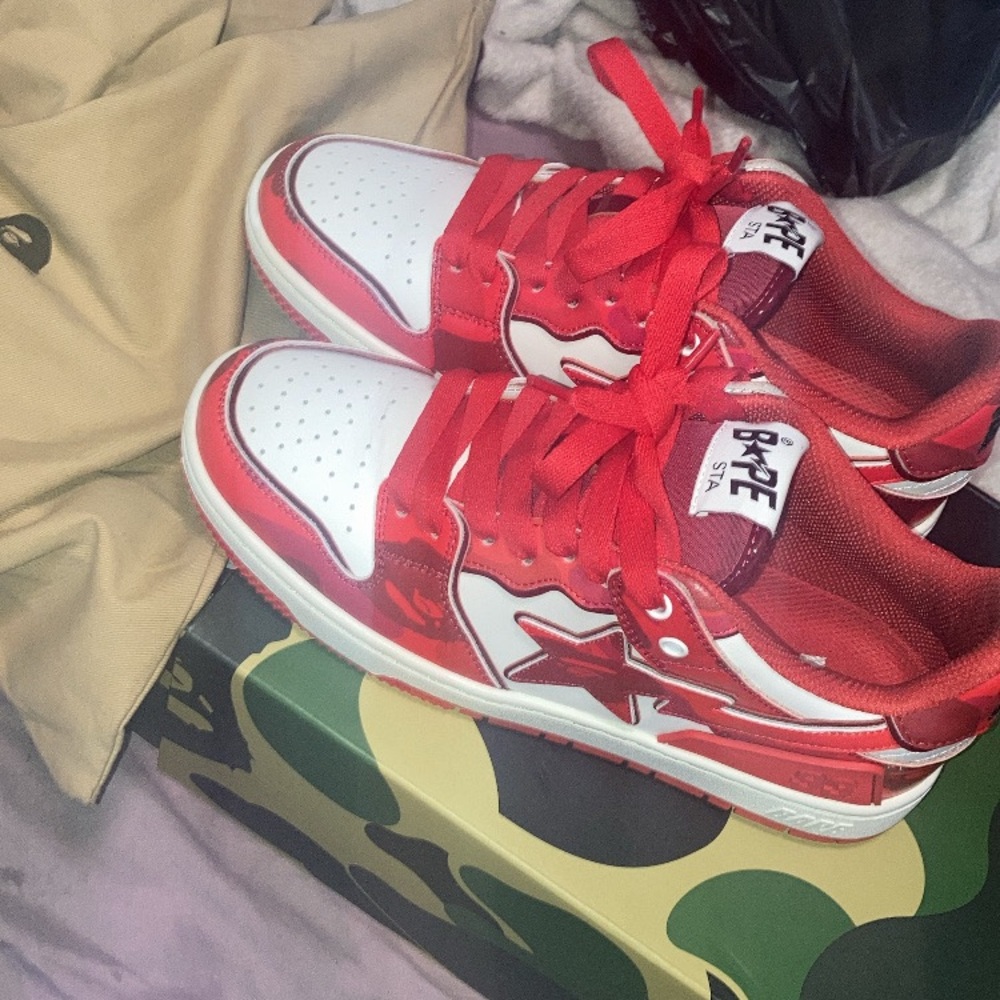 Bape Kids Red and White Star Sneakers
